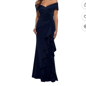 Xscape Navy One Shoulder Dress